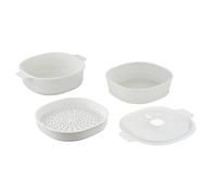 CARE + PROTECT Vaporera para Microondas 4L, 2 Bandejas, sin BPA, Blanca | Cocción al Vapor Rápida, Tapa con Válvula, Apta para Lavavajillas y Congelador, Ideal para Servir y Conservar