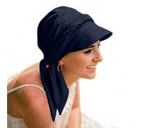 CAREBELL Gorra Amalfi con Cintas largas para Alopecia, pérdida de Cabello, Cáncer en Tejido de bambú (Azul Marino 08)