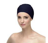 CAREBELL Gorro Oncológico para Dormir - Modelo Natalia en Varios Tonos, Tejido de Algodón, específico para Quimioterapia y Alopecia (FR/ES, Letras, Talla única, Azul Marino)