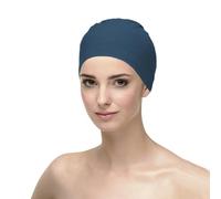 CAREBELL Gorro Oncológico para Dormir - Modelo Natalia en Varios Tonos, Tejido de Algodón, específico para Quimioterapia y Alopecia (FR/ES, Letras, Talla única, Índigo)