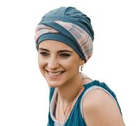 CAREBELL Turbante Oncológico Elegance Mediterraneo/Tonalidad Acero/Ideal para quimioterapia y Alopecia/Tejido de bambú/Apto Pieles Sensibles/Perdida de Cabello.