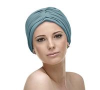 CAREBELL Turbante oncológico/Modelo Andrea/Tejido Bambú/Varias Tonalidades/Básico y Cómodo/Talla Única/Hecho a mano en España/Quimioterapia y Alopecia/AGUAMARINA 22