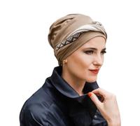 CAREBELL turbante oncológico modelo Confort - diseño Brown Inca en algodón natural, suave, cómodo y transpirable, especial para quimioterapia, alopecia y pieles sensibles, hecho a mano en España