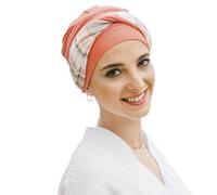 CAREBELL turbante oncológico modelo Elegance - diseño Mediterráneo Coral en bambú suave y transpirable, especial para quimioterapia, alopecia y pieles sensibles