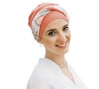 CAREBELL Turbante Oncológico/Modelo Elegance/Diseño Mediterraneo Coral/Quimioterapia y Alopecia/Pacientes con Pérdida de Cabello/Tejido de Bambú/Cómodo