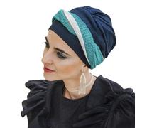 CAREBELL Turbante Oncológico Modelo Elegance - Diseño Turquesa Gold, Bambú Suave y Transpirable, Especial para Quimioterapia, Alopecia y Piel Sensible, Cómodo y Elegante