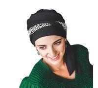 CAREBELL Turbante oncológico Modelo Smooth - diseño Ikat Negro en bambú Suave y Transpirable, Especial para quimioterapia, Alopecia y Pieles sensibles