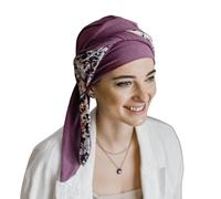 CAREBELL Turbante oncológico Modelo Smooth - diseño Malva Flores en bambú Suave y Transpirable, Especial para quimioterapia, Alopecia y Pieles sensibles