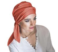CAREBELL Turbante Oncológico/Modelo Smooth/Tejido de Bambú/Quimioterapia y Alopecia/Pieles Sensibles/Hecho a Mano en España/Básico y Cómodo/Coral