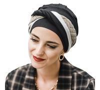 CAREBELL - Turbante oncológico para Quimioterapia/Modelo Elegance/Diseño Black Padded/Protección para Alopecia/Cómodo y Transpirable/Tejido de bambú/Hecho a Mano en España.