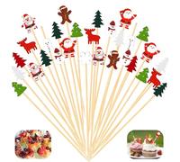 CAREDGO 200 Pcs Palillos Navidad Palillos para Aperitivos Navidad Brochetas de Cóctel Navideñas Palitos de Cóctel Brochetas Cocktail de Bambú Originales para Fiesta Navidad Pastel Plato de Aperitivos