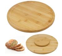 CAREDGO Bandeja de Aperitivos y Queso, Fuente Giratoria de Madera Redonda de 30 cm Plato de Madera de Bambú para Pizza Tabla de Quesos y Embutidos Giratoria 360°Bandeja de Madera para Servir Comida