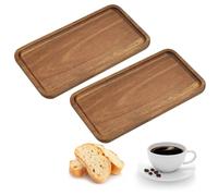 CAREDGO Bandeja de Bambú para Servir, 2 Bandejas de Madera Decorativas Rectangulares de 20 x 10 x 1,5 cm Bandeja Organizadora de Escritorio de Madera para Tocador Lavabo para Café Maquillajes Bolís