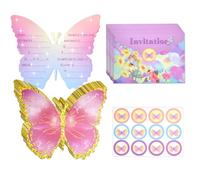 CAREDGO Tarjetas de Invitación para Cumpleaños de Niña, 12 Tarjetas de Invitación de Mariposa Rosa 12 Sobres y 12 Etiquetas Adhesivas Tarjeta de Invitación para Comunión Bautizo, Versión Francésa