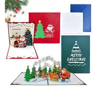 CAREDGO Tarjetas Pop Up de Navidad, 2 Tarjetas de Navidad en 3D con Tarjetas de Mensaje y Sobres Postales de Navidad con Relieves de Papá Noel Muñeco Renos para Felicitar a Familia Amigos Profesor