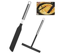 CAREDGO Utensilios para Hacer Crepes, 1 Espátula para Crepes de Silicona y 1 Esparcidor de Masa de Crepes Antiadherente de Acero Inoxidable en Forma de T Kit para Hacer Crepes Tortitas