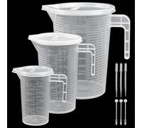 CAREDGO Vaso Medidor de Laboratorio, 3 Jarras Medidoras de Líquidos de 100 ml 250 ml 500 ml y 3 Palos Agitadores 3 Cuentagotas de 3 ml Vaso Medidor de Plástico con Tapa para Cocina Repostería