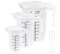CAREDGO Vaso Medidor de Laboratorio, 3 Jarras Medidoras de Líquidos de 100 ml 250 ml 500 ml y 3 Palos Agitadores 3 Cuentagotas Vaso Medidor de Plástico con Tapa para Cocina Repostería