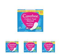 Carefree Compresa de algodón con aroma a aloe vera, 100% transpirables para una sensación de frescura duradera, tamaño normal, 100 unidades (Paquete de 4)