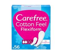 Carefree Cotton Feel Flexiform Protegeslips Sin Fragancia (56 unidades), protegeslips de absorbencia normal y transpirables de uso diario sin fragancia, protege slips para todo tipo de braguitas