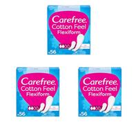 Carefree Cotton Feel Flexiform Protegeslips Sin Fragancia (56 unidades), protegeslips de absorbencia normal y transpirables de uso diario sin fragancia, protege slips para todo tipo de braguitas