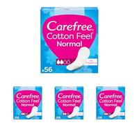 Carefree Cotton Feel Normal Sin Fragancia Protegeslips (56 unidades), protege slips de absorbencia normal y transpirables de uso diario, protege slips para todo tipo de braguitas (Paquete de 4)