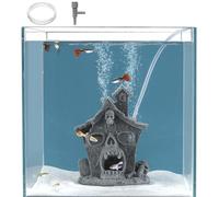 Carefree Fish Acuario casa embrujada para Halloween, decoración de fantasmas, tanque de peces con tubo de 6 pies y piedra de aire pequeña (no incluye bomba de aire)