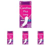 Carefree Plus Long de Fragancia Fresca Protegeslips (40 unidades), protege slips absorbentes y transpirables de uso diario, protege slips con protección contra el mal olor (Paquete de 4)