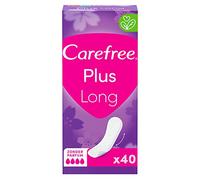 Carefree Plus Long Panty Liners con núcleo mejorado definitivo, sin perfume, grado de absorción cuatro, talla L, extra largo, paquete de 40 unidades