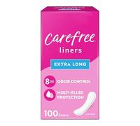Carefree Protectores de bragas para mujer, extralargos, sin envolver, sin perfume, 100 unidades, sin preocupaciones, diario para mujeres, períodos de luz y fugas, control de olores de 8 horas, 100