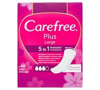 Carefree Salvaslips Plus Large sin perfume, Salva slip mujer extra ancho con protección 5 en 1 para 8 h de sensación de seco, absorbentes sin perfume ultrafinos para uso diario, 48 compresas