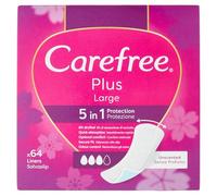 Carefree Salvaslips Plus Large sin perfume, Salva slip mujer extra ancho con protección 5 en 1 para 8 h de sensación de seco, absorbentes sin perfume ultrafinos para uso diario, 64 compresas