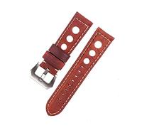 CAREG Correa de cuero genuina Correa vintage Black 20 mm 22 mm 24 mm Cinturón de reloj compatible con hombre Tres hoyos Band de reloj suave transpirable Cuero Durable (Color : Brick Red-silver, Size