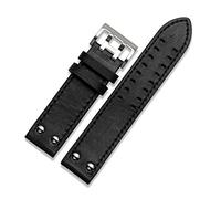CAREG Correas de cuero de agujero de doble fila de 20 mm22mm compatible con Hamilton Seiko Watch Band Rivet Mens Piloto de aviación de campo de campo Correa de reloj de aviación Durable (Color : Blac