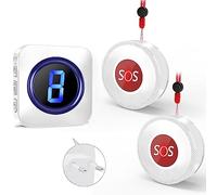 Caregiver Pager Botón de Llamada de Emergencia Inalámbrico para Personas Mayores SOS Alarma, Cuidado de Enfermería, Alarma SOS Inalámbrico, Timbre para Personas Mayores 2 Receptores