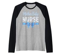 Caregivers Blue Bow Mother Baby Nurse Camiseta Manga Raglan