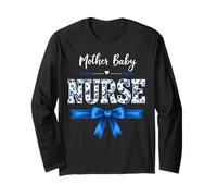 Caregivers Blue Bow Mother Baby Nurse Manga Larga