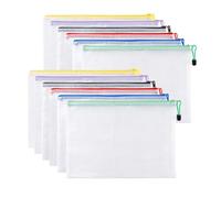 Carehabi 12 bolsas para documentos con cremallera A4, resistente al agua, bolsillo con cremallera para archivos, bolsa de malla de plástico con cremallera para documentos, cosméticos, accesorios de