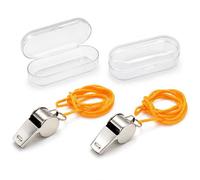 Carehabi 2 silbatos de acero inoxidable en caja - Silbato de árbitro con cordón naranja - Silbato deportivo ruidoso para fútbol, deporte escolar, entrenamiento y entrenamiento de perros