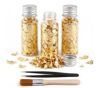 Carehabi 3 Botellas Copos de Pan de Oro de Imitación con Pincel y Pinzas Hojas de Lámina de Oro Decorativo Pan de Oro Manualidades para Manualidades Arte de Uñas Pintura y Decoración