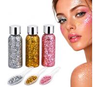 Carehabi 3 Piezas Body Glitter Gel Purpurina Maquillaje Glitter Maquillaje Lentejuelas Cosméticas Impermeables para Cara, Cuerpo, Pelo, Uñas, Festival (Oro, Plata, Rosa)