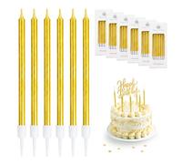 Carehabi 36 Piezas Velas Cumpleaños Doradas con Soportes, Velas Largas y Finas para Tarta Decoración Cumpleaños para Pastel de Fiesta, Aniversario y Bodas