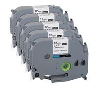 Carehabi 5 Cintas de Etiquetas Compatibles con Brother P-Touch TZe-231 12mm x 8m (Total 40m) Negro sobre Blanco | Cinta Laminada Estándar para Etiquetadora PT-H100LB PT-D210 PT-H107B PT-E100 (No OEM)