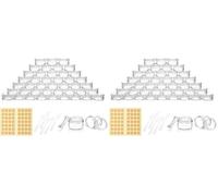 Carehabi 5ml Tarro con tapa, 42 tarros pequeños de plastico con etiquetas y espátulas, mini recipientes transparentes para muestras, cosméticos, cremas de labios, arte de uñas (Paquete de 2)