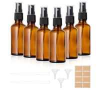 Carehabi 6 botella spray de cristal vacías 50 ml, pequeñas botellas botellas pulverizadoras de Glass ámbar para rellenar con embudo, pipetas y etiquetas para aceites esenciales, perfume