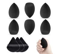 Carehabi 6 Esponja Maquillaje con 3 Borla Triángulo en Polvo Negro, Esponjas Maquillaje Cara Powder Puff Reutilizable para mezclar líquidos, polvos de base en polvo