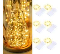 Carehabi 6 Piezas Luces LED a Pilas Recargables (USB-C), 2m 20 LED Guirnalda Luces Interior, Mini Alambre de Plata Flexible para Decoración Navidad, Botellas, Manualidades, Habitación - Blanco Cálido