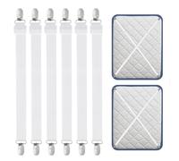 Carehabi 6 Piezas Sujetadores para Sábanas, Sujetadores de Hojas, Ajustables Elásticos Correas Cama Clips para Sábanas o Sofás, Blanco (Extender 55-250 cm)