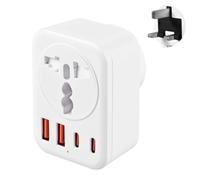 Carehabi Adaptador de Viaje UK Enchufe Inglaterra con 2 USB C + 2 USB-A, Toma Universal Conector Clavija Portátil Acople Eléctrico para Inglaterra, Irlanda, Escocia
