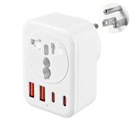 Carehabi Adaptador de Viaje USA Enchufe US con 2 USB C + 2 USB-A, Toma Universal Conector Clavija de Viaje Acople Eléctrico para América, Canadá, Tailandia, México